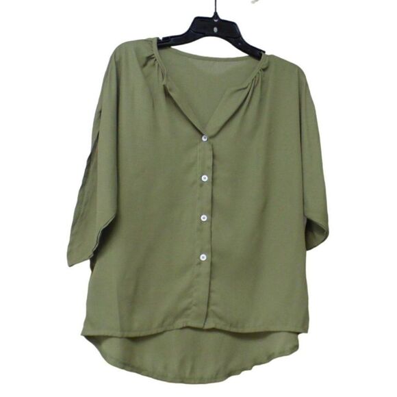 Shein Women’s Button Down Chiffon Blouse,S, Olive - Picture 1 of 8